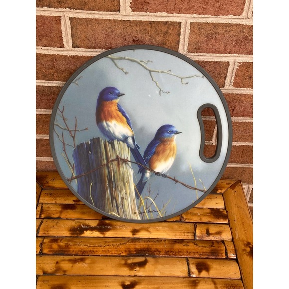 Bluebird Round Plastic Cutting Board  James Hautman Wall Hanging Cheese Platter - Picture 1 of 8